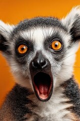 Obraz premium Lemur face. Open mouth. Surprise, shock, paws on head on a solid colored background. Space for text.