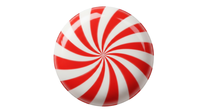 An oval sphere featuring a striking red and white spiral design against a stark black background.