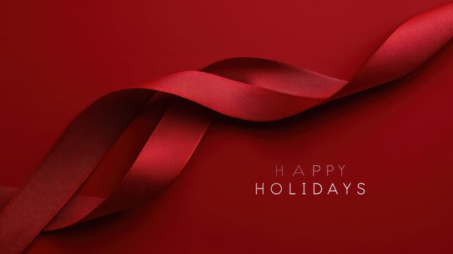 Elegant red ribbon with Happy Holidays text on a festive background