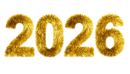golden fur inscription 2026 isolated on transparent background, png