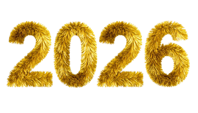 golden fur inscription 2026 isolated on transparent background, png