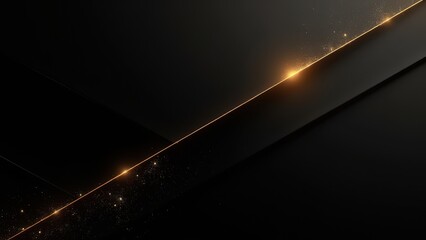 abstract black geometric shape background with diagonal golden line and glitter texture creating elegant luxury contrast scene concept of design, branding, presentation industry