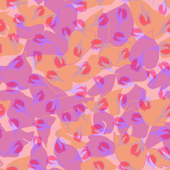 Colorful floral seamless pattern in vintage style. Flowers buds and leaves in bright and pastel retro inspired colors. Design for fabrics, wallpaper, wrapping paper.