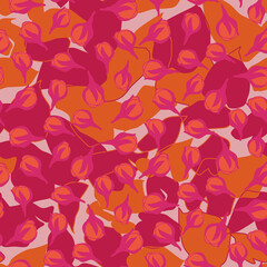 Colorful floral seamless pattern in vintage style. Flowers buds and leaves in bright and pastel retro inspired colors. Design for fabrics, wallpaper, wrapping paper.