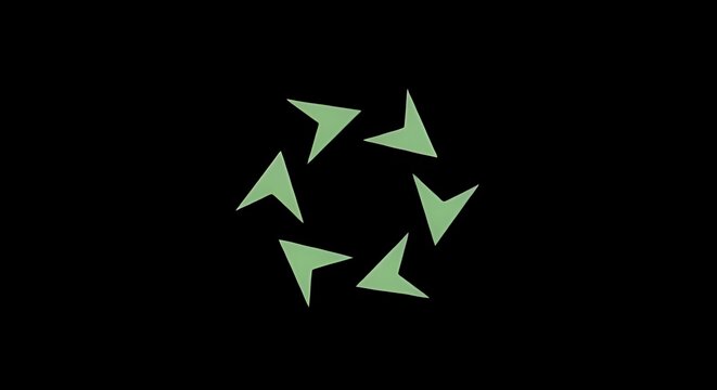 Abstract glowing green arrows forming a circular pattern on black background - Powered by Adobe