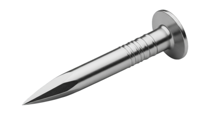 Detailed studio shot showcases a shiny, metallic nail isolated against a stark black background