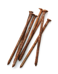 Top view of old rusty steel nails