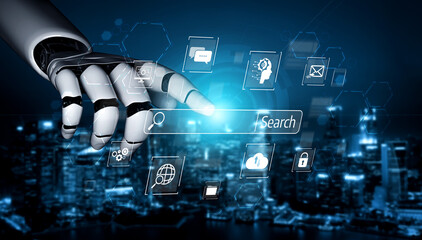 Obraz premium AI improves SEO with smart keyword tools, search pattern analysis, and virtual assistants to boost online visibility and marketing reach. Vouch