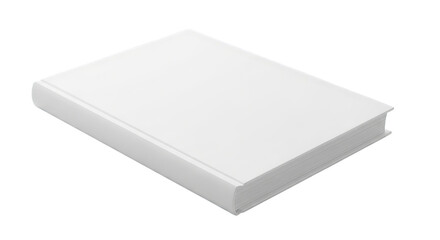 Isolated all white book with a hard cover against a black backdrop in high resolution.
