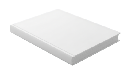 Isolated all white book with a hard cover against a black backdrop in high resolution.