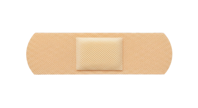 Isolated adhesive bandage or sticking plaster on a black background with central pad; neutral tone.