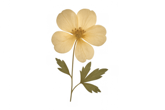 Pressed yellow flower creating a vintage herbarium botanical specimen on transparent background - Powered by Adobe