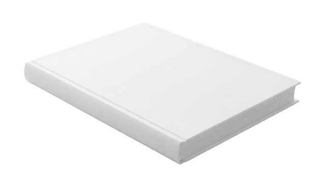 Isolated all white book with a hard cover against a black backdrop in high resolution.
