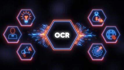 OCR concept with connected icons and digital network optical character recognition scanning - Powered by Adobe
