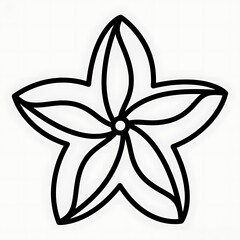 A flat black and white line icon of star-shaped petal form