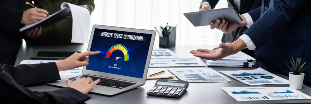 Computer software evaluating website loading speed. Concept of improving website loading speed brisk.