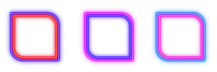 Square corner frame line neon light set of two-color shaped objects isolated on white background	