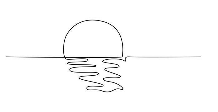 Sunset, one line drawing animation. Video clip with alpha channel, Video. A continuous line of of sunny ocean view Summer travel concept. Sun weather minimalist one line art, Full length one line pro.