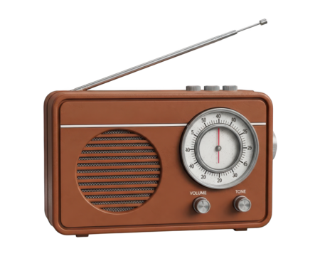 Compact portable electronic communication device features an analog tuning dial and telescoping antenna