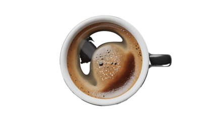Top View Of Coffee In White Mug With Foam On White Background Keywords: coffee, hot drink isolated on a transparent background