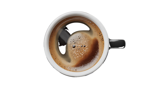 Top View Of Coffee In White Mug With Foam On White Background Keywords: coffee, hot drink isolated on a transparent background