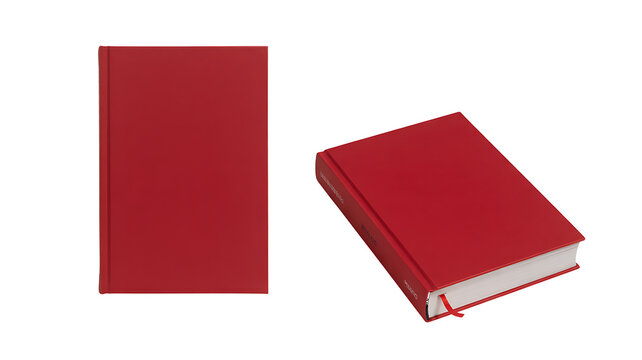 Two Red Hardcover Books One Standing and One Angled on White Background removed wk82jfvztqkb isolated on a transparent background