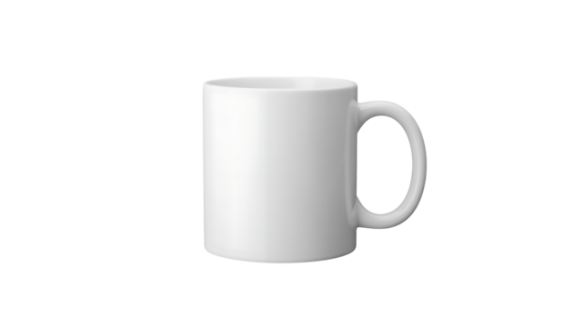 White Ceramic Mug Isolated on White Background with Subtle Shadows removed isolated on a transparent background