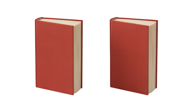 Two Red Hardcover Books Standing Side by Side Keywords: book, books, red, hardcover, standing isolated on a transparent background