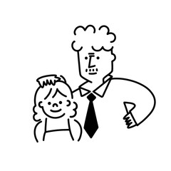Young Father and Little Daughter Line Art