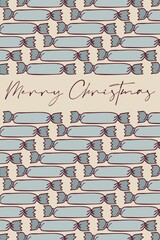 Happy New Year! Merry Christmas! A card made of isolated elements (illustrations) on the theme of the winter holidays in a vintage color scheme. With text. Digital illustration with outline.