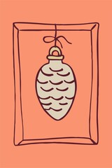 Happy New Year! Merry Christmas! A card made of isolated elements (illustrations) on the theme of the winter holidays in a vintage color scheme. With text. Digital illustration with outline.