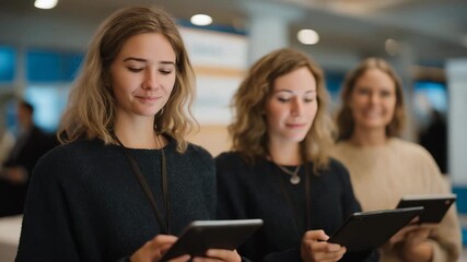 Charity auction event filled with volunteers using tablets to place digital bids, smiling faces and banners promoting causes — representing human connection, philanthropy through technology, and