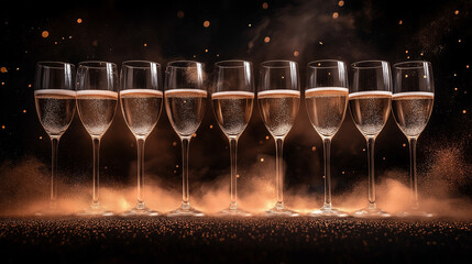 Celebrate with elegant champagne glasses filled with bubbly sparkling wine for a festive occasion