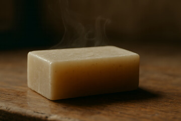 Steaming Bar Of Soap In Warm Atmospheric Lighting