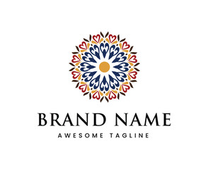 Elegant Symmetrical Floral Mandala Logo Emblem