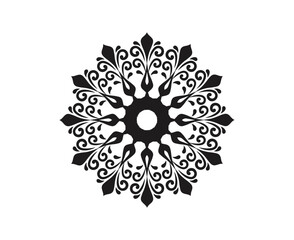 Elegant Black and White Ornate Floral Swirls Mandala Motif