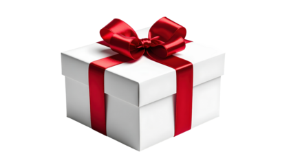 Elegant White Gift Box With Red Ribbon Isolated On Transparent Background