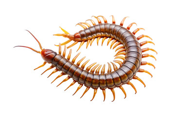 Obraz premium Detailed macro photograph of a large centipede with numerous legs and antennae isolated on transparent background
