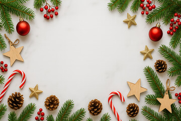 Christmas Decorations Flat Lay With Ornaments On White Background