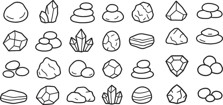 rock and stone line icons set. geology, crystals, earth science, natural elements. vector illustration