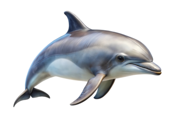 A realistic depiction of a playful bottlenose dolphin swimming gracefully isolated on transparent background