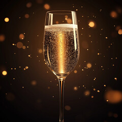 Elegant champagne glass toast with golden bubbles for celebration and festive occasions design element