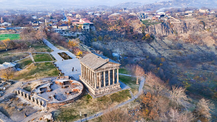 aerial view of Garni Temple and village in Armenia