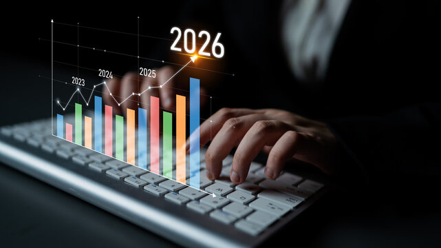Business growth forecast highlights increasing trends new year 2026. Growth forecast data, growth forecast strategy, and growth forecast planning are key elements. Latch