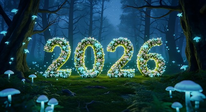 Glowing mushroom 2026 in an enchanting fantasy forest scene