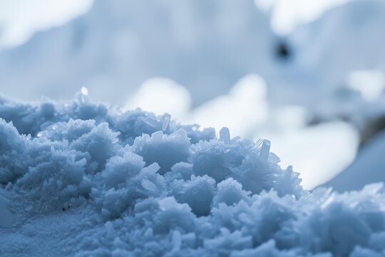 Macro icy-blue frost texture — ice crystals, soft bokeh winter holiday background - Powered by Adobe