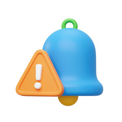 Obraz premium Blue notification bell with warning sign isolated on transparent background