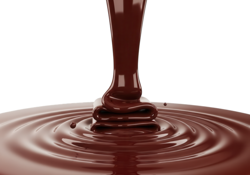Molten dark confection flows downward creating concentric waves against a dark background