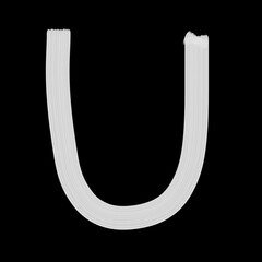 Alphabet of U, Plaster Rake Brush, White color, on black background, Abstract, Illustration, Typography, Education, Handmade, Set A-Z
