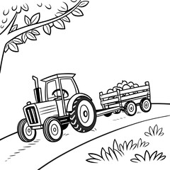 Tractor with Wooden Cart